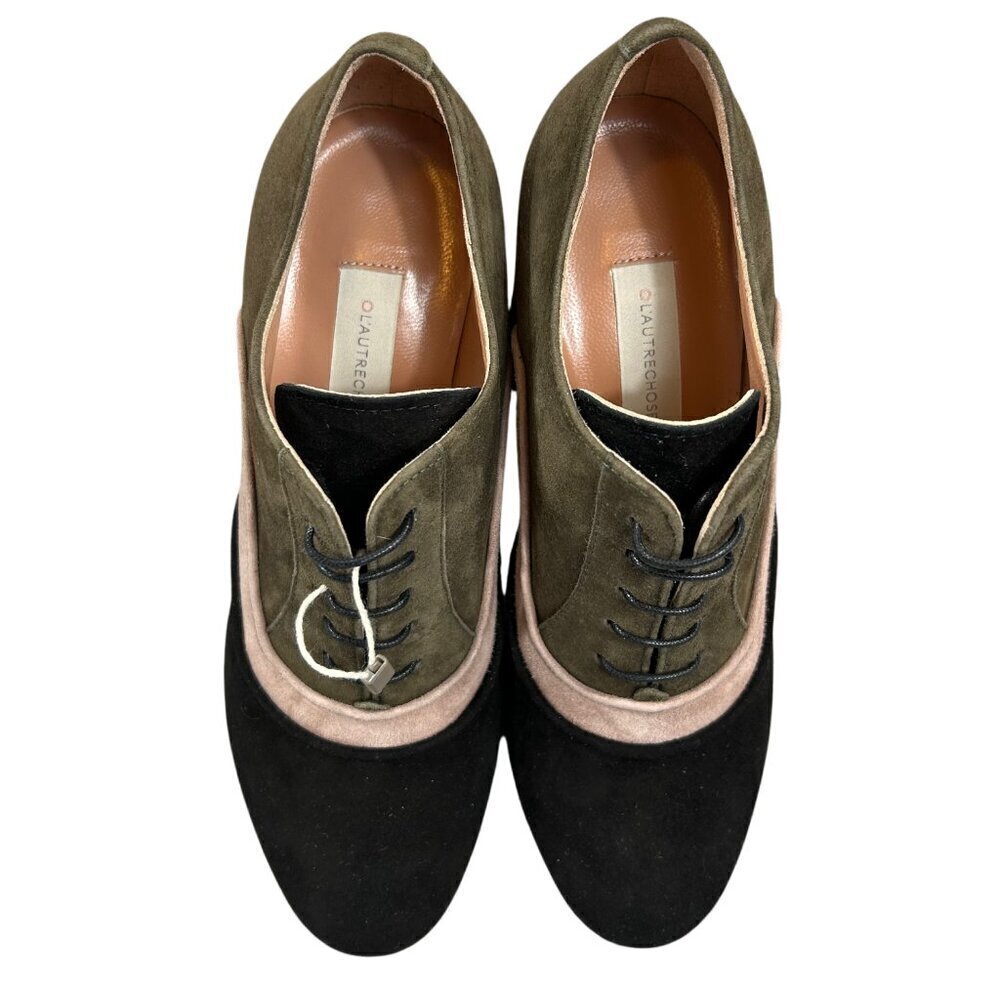 L'Autre Chose Olive, Black Italian Suede Leather Stack Heel Ankle Boot Bootie 36 - Picture 4 of 10